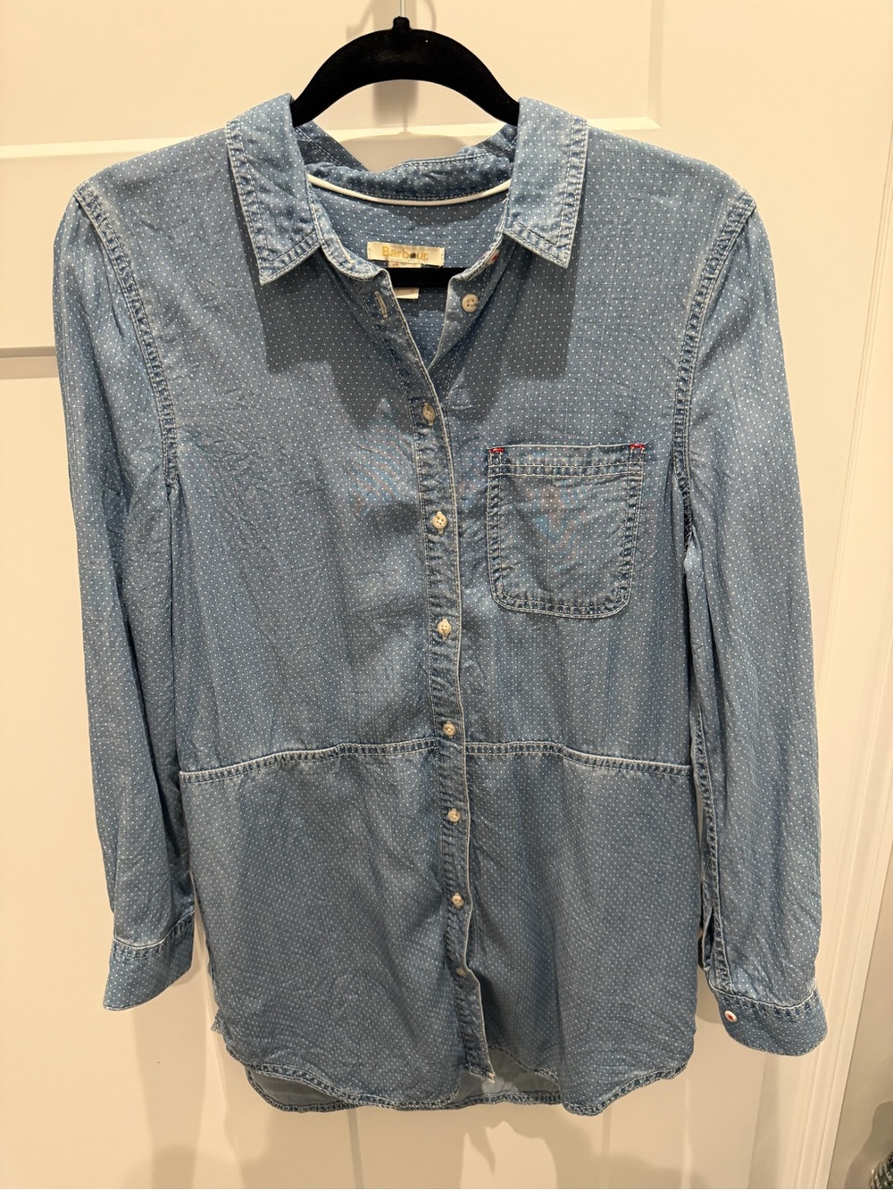 Barbour Light Blue Dot chambray tunic Shirt Jacket size 6